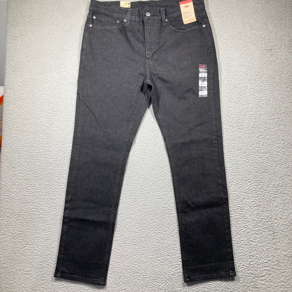 Levis 511 Slim Jeans Mens 36x30 Black Stretch Denim Dark Wash NEW Irregular